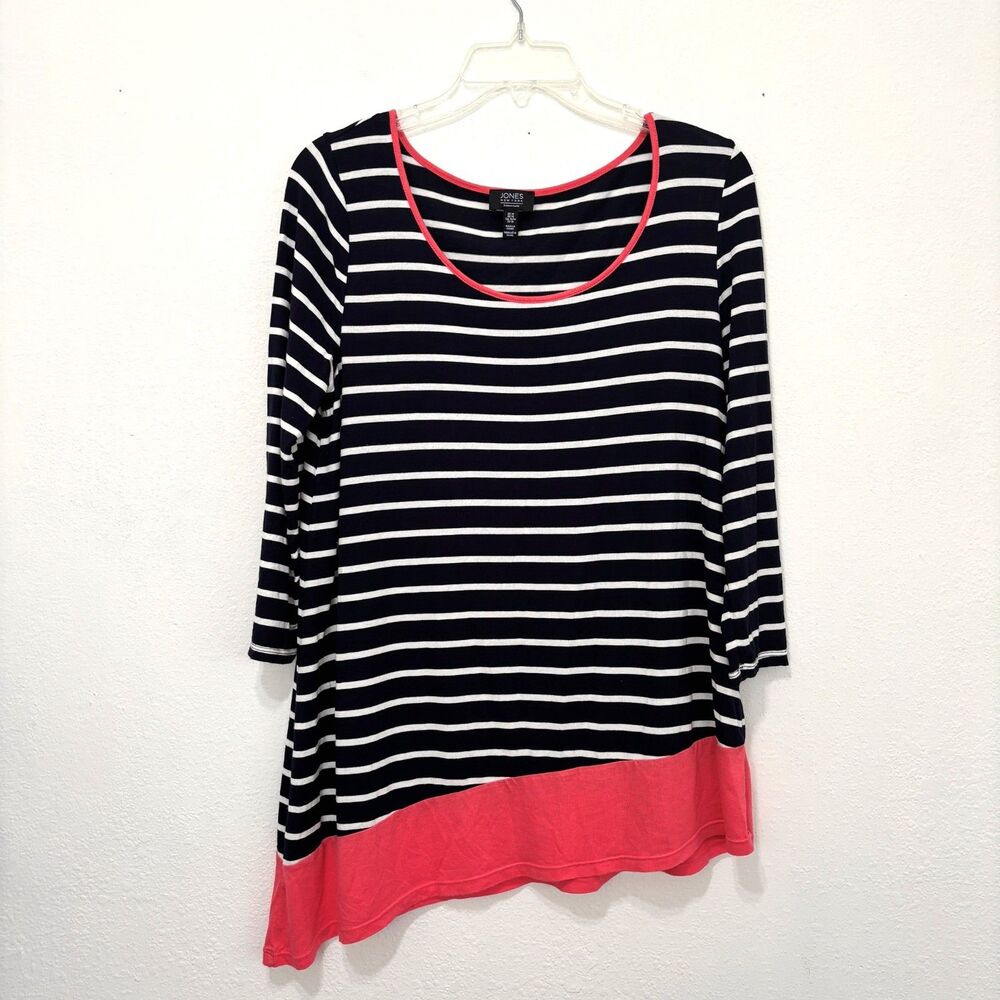 Jones New York Womens Asymmetrical Stripe Top Medium Coastal Nautical Preppy